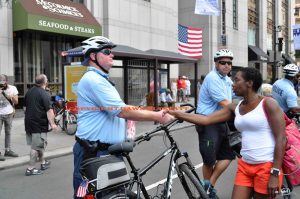 Hand shake With police at BLM protest city hall Phila,Pa July 26,2016